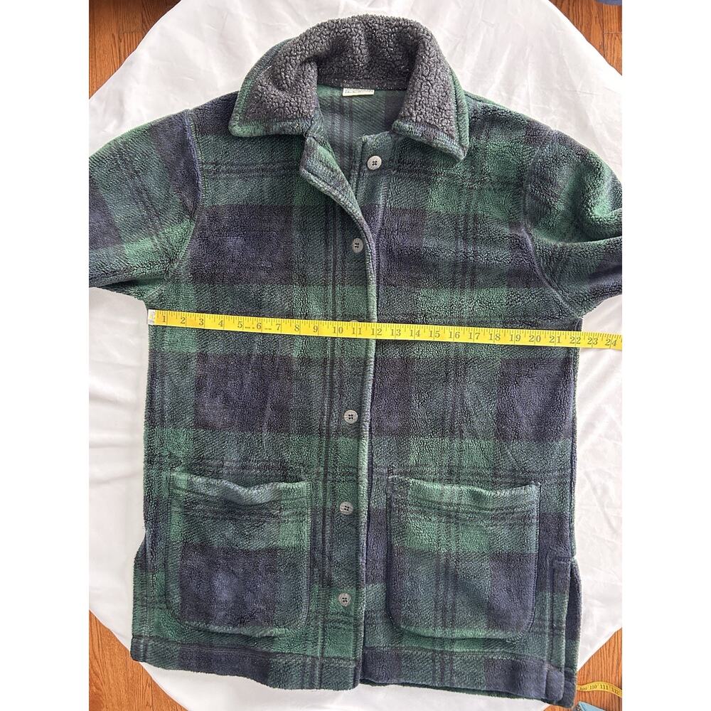 Vintage LL Bean Plaid Fleece Button Jacket Womens Size Medium Green Blue Comfort - Picture 7 of 9